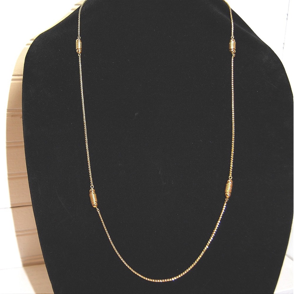 Vintage Monet chain necklace Gold-tone Dainty Station Fixed Bead 30‎ inch